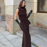 GETADME Tuularose Elegant Long Skirt Two-piece Set Women's Sleeveless Knitted Turtleneck Vest Slim Skirt Set 2025 New Fashion Skirt Set