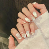 GETADME 10pcs Simple Handmade Fake Nail Tip Gradient Pink Design False Nail Art Reusable French Cat's Eye Mid-length Oval Press on Nails