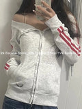 GETADME Harajuku Sports Streetwear Classic Tops Fashion Clothing Women Y2K Chic Straight Shoulder Sweatshirts Long Sleeve Jackets Coat