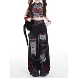 GETADME American Style Spicy Girl Loose Lazy and Relaxed Denim Pants Female punk Retro Washed Fashionable Versatile Casual Pants