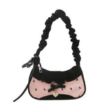 GETADME Fashion Grid Women Bag Lace Ribbon Stretchable Shoulder Strap Single Shoulder Underarm Bag Daily Commuting Student Handbag