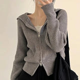 Autumn winter Long sleeve Short coats Women korean zipper Knitted Cardigan casual loose solid hooded Sweater y2k Tops Sweaters