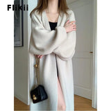 Women Chic Casual Style Solid Color Knitting Long Sleeve X-long Cardigans 2023 Winter Fashion Sexy Oversized Simple Sweater