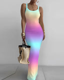 GETADME Dresses For Women 2025 Sexy Spaghetti Strap Color Printed Long Dress Evening Y2k Sleeveless Solid Skinny Bodycon Maxi Vestidos