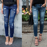 GETADME Fashion Mid Waist Skinny Jeans Women Vintage Distressed Denim Pants Autumn Crimped Destroyed Pencil  Casual Ripped