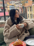 Getadme Lapel Lamb Wool Patchwork Jacket Women Loose Long Sleeve Zipper Warm Coat Autumn Winter Fashion Female Street Outwears