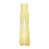 GETADME 2025 Summer Floor-length Mesh Hem Strapless Silm High Waist Fashion Slash Neck Ladies Maxi Dress Lady Party Holiday Party Gowns