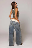 GETADME Vintage Japanese Women Embroidery Jeans High Waisted Baggy Straight Denim Pant Streetwear Jean Hot Stamp Studded Y2k Pants