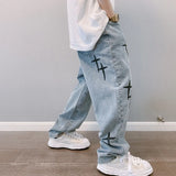 GETADME Prints Jeans Men 2026 New Streetwear Baggy Wide Leg Jeans Korean Fashion Drapes Straight Casual Loose Denim Cargo Pants