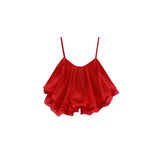 GETADME Lightweight Chiffon Spaghetti Strap Crop Top Women's Summer Ruffled Flowy Short Cami Casual Daily Party Tanks Sleeveless Blouse