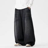 GETADME Denim Wide Leg Pants Mens Fashion Casual Pants Loose Hip Hop Lantern Pants Streetwear Jeans Male Elastic Waist Trousers Oversize