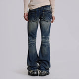 GETADME Y2K Vintage Flared Jeans Mid Blue Washed Men Women Bootcut Jeans American Hip Hop Distressed Streetwear Unisex Wide Leg Pants