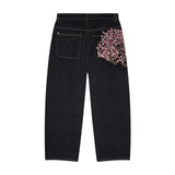 GETADME Y2K Baggy Jeans Cherry Blossom Embroidery Denim Pants Men Women American Hiphop Streetwear Wide Leg Denim Trousers