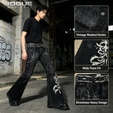 GETADME Summer Streetwear Embroidered Flare Jeans Men Y2K Retro Gothic Punk Casual Harajuku Distressed Vintage Black Denim Pants Unisex