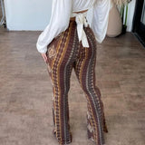 GETADME Women Bootcut Pants Retro Print Flared Hem Women's Yoga Pants with High Elastic Waist Slim Fit Stretchy for Long for Women