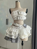 GETADME Y2K Fashion Irregular Patchwork Strapless Suit Women Y2K Japanese Streetwear Gothic 2 Piece Set Sexy Slim Punk Mini Skirt Suits