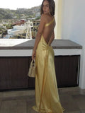 GETADME 2025 New Summer Backless Yellow Satin Lace Up Dresses Women Elegant Off Shoulder Strapless Long Dress Lady Party Club