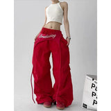 GETADME Korean Y2K Cargo Pants Women Streetwear Letter Print Baggy Sweatpants Gyaru Harajuku Wide Leg Joggers Summer Casual Trousers