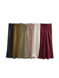 GETADME Ladies Satin Skirt Women High Waist Long Skirts For Women Spring Summer Black Midi Skirt Office Lady Elegant Women's Skirts
