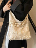GETADME Fashion Art Tote Bag Women's Autumn and Winter New Large Capacity Tassel Flower Embroidery Shoulder Bag Lightweight Travel Bag
