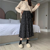 GETADME Vintage Floral Print A-line Pleated Long Skirts Summer Women 2026 Korean Skirt Streetwear Drawstring Elastic Waist Midi Skirt