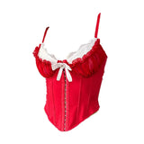 GETADME Elegant Ruffle Lace Flower Camisole Bowknot Buckle Slim Crop Tops Tank Sweet Lace Corset Travel