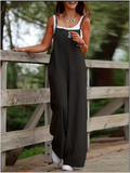 GETADME Women's Sleeveless Jumpsuit with Suspender Loose Casual Pocket Monochromatic Summer