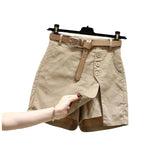 GETADME New 2025 Women's Cotton Shorts High Waist A- Line Skirt with Belt Korean Style Summer Fashion Button Pure Cotton Pants