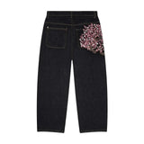 GETADME Harajuku Flower Woman Embroidery Baggy washed jeans Y2K Vintage 2000s streetwear American Gothic Pants Men Women wide leg pants