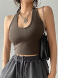 Getadme- Solid Color Sexy Halter Top Women Sleeveless Hanging Neck Crop Tops Casual Basic Slim Backless Tank Top Female Summer