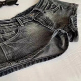 GETADME Vintage Denim Shorts Women Summer Black Grey Washed Low Waist Elastic Skinny Hot Shorts Jeans