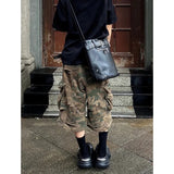 GETADME Women Short Jeans Camouflage American Ripped Y2K Straight Streetwear Wide Leg Pants Female Summer Knee Length Denim Shorts