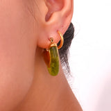 GETADME Ins Blogger Style Fashion Textured Acrylic Amber Green White Gold Plated Steel V Shape Hoop Earrings zielone kolczyki damskie