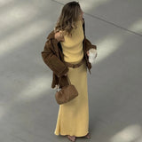GETADME Tuularose Elegant Long Skirt Two-piece Set Women's Sleeveless Knitted Turtleneck Vest Slim Skirt Set 2025 New Fashion Skirt Set