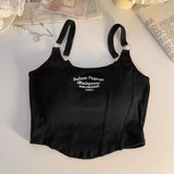 GETADME Women Embroid Letter Tank Tops With Bra Pad Casual Camis Y2K Crop Tops For Women Shoulder Belt Iron Ring Tank Tops