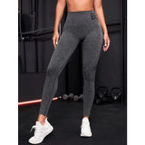 GETADME Women Summer Seamless Solid Sports Leggings with High Waist Hip Lifting Letter Pants Fitness Yoga PantsTraining Leggings