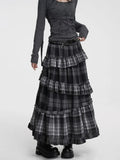 GETADME Y2k Harajuku Vintage Long Skirts Plaid Ruffles Patchwork Casual Loose Cake Skite Punk Gothic Streetwear All Match Women Clothing