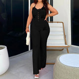 GETADME Knitted Halter High Elasticity See Through Halter Backless Solid Color Floral Appliques Club Street Low Cut Jumpsuit for Women