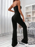 GETADME Women's Corseted Jumpsuit Simple solid colour Slim models Hip lifting design Fashion Single Piece Flared Pants