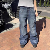 GETADME Mens Jeans Harajuku Vintage Streetwear Embroidery Hip Hop Denim Pants Washed Distressed Straight Leg Loose Fit Casual Unisex New