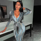 GETADME Sexy V-neck Low Cut Slim Dresses Women Tie Dye Printed Leace-up Bodycon Party Dress Lady Fashion Temperament Streetwear Vestidos