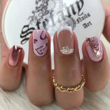 GETADME 24Pcs Short Square Coffin False Nails Square Fake Nails with Glue French Glitter Wearable Acrylic Nails Set Press on Nail Tips