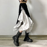 GETADME Y2k Mid-Long Skirts lrregularSpliced Streetwear Vintage Design Black WhiteContrasting High Waisted Asymmetrical MeshLong Skirts