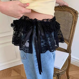 GETADME Lace Mini Skirts Women Elegant Sweet Lolita Short Skirts High Waist Y2k Streetwear Ruffle Skirts Lace Trim Butt Curtain Skirt