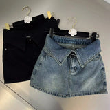 GETADME 2025 summer Korean style niche design slimming high waist cuffed denim short skirt for women anti-exposure A-line hip skirt