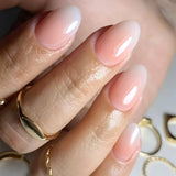 GETADME 24Pcs Short Oval Head Blush Pink Press on Nails with Simple Designs Almond Nails Wearable Acrylic Full Cover Nail Tips with Glue