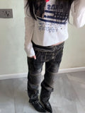 GETADME American Vintage Washed Distressed Pleated Button Jeans Women Streetwear Y2k Retro Full Length Pants Slim Spring Summer