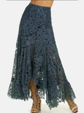 Jupe asymétrique élégante en dentelle GETADME pour femme, style bohème vintage Y2K, taille haute, patchwork en maille ajourée, jupe maxi superposée, tenue de vacances pour femme