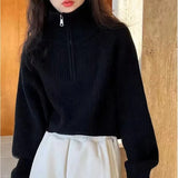 GETADME Half Zip Collar Sweater Women Pullovers Soft Knitted Long Sleeve Short Jumper Fall Winter Teen-girl Korean Fashion Outfit