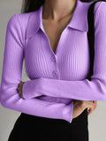 GETADME 2025 Women Lapel Slim Tops Ladies Buttons Sexy V Neck Long Sleeve POLO Neck Knit Cardigan Sweater